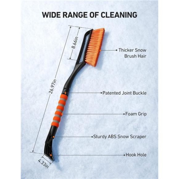 2 Pack 27" Snow Brush and Detachable Deluxe Ice Scraper with Ergonomic Foam Grip - Picture 5 of 6
